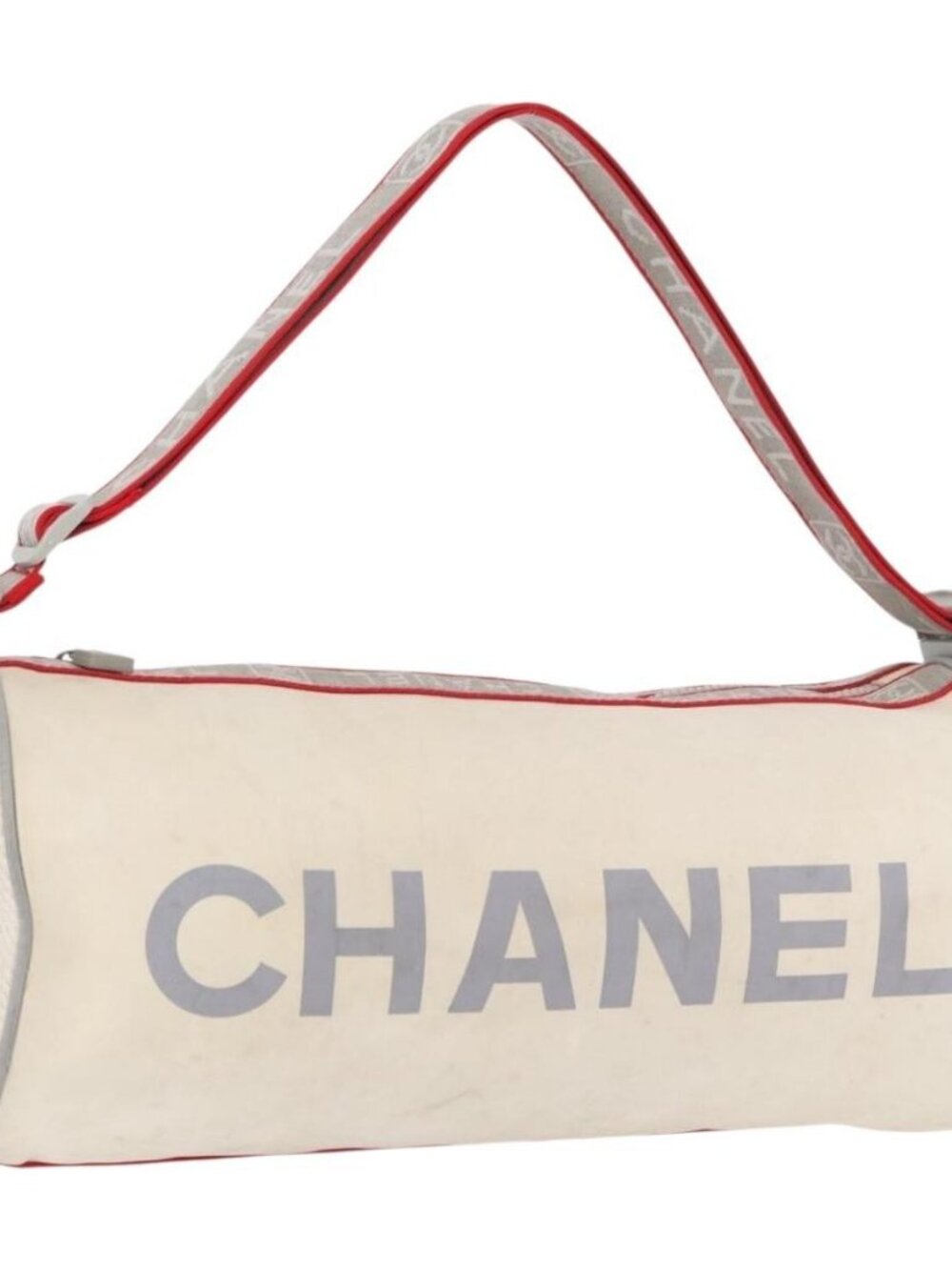 CHANEL Chanel Sports Shoulder Bag Nylon White Silver CC Auth hk3904